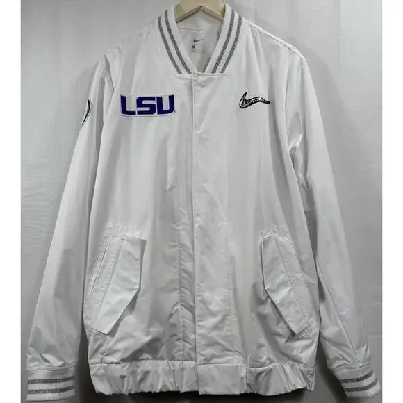 NIKE ON-FIELD x LSU TIGERS Sz LSideline Players Jacket Snap Front White Mens - Picture 1 of 16